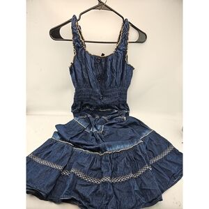 Indigo & Lace Tiered Smocked Denim Maxi Dress